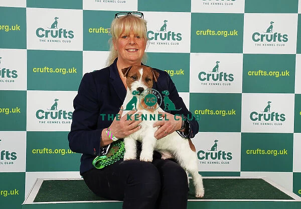 Deb Ryan from Stratfordshire with Gatsby, a Jack Russell Terrier, which was the Best of Breed winner today (Saturday 11. 03. 23), the third day of Crufts 2023, at the NEC Birmingham