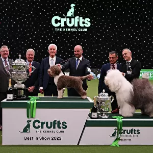 Javier Gonzalez Menicote from Croatia with Orca, a Lagotto Romagnolo, who won the coveted title of Best in Show today and the reserve Nikolas Kanals Matteo Autolitano from Greece/Italy with Blondie, an Old English Sheepdog, (Sunday 12. 03)