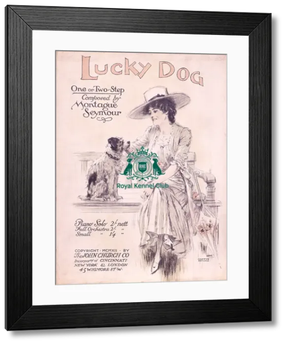 Framed Print : Lucky Dog. Vintage dog sheet music entitled, Lucky Dog by Montague Seymour Framed Print : Lucky Dog. Vintage dog sheet music entitled, Lucky Dog by Montague Seymour