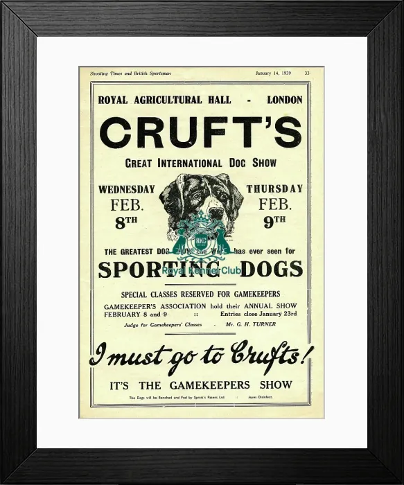 Framed Print : 1939 Crufts advert Framed Print : 1939 Crufts advert
