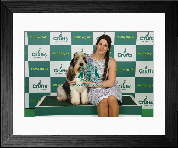 Framed Print : Anouk Muikesmoven from The Netherlands with Getme, a Basset Griffon Vendeen (Grand), which was the Best of Breed winner today (Saturday 11. 03. 23), the third day of Crufts 2023, at the NEC Birmingham Framed Print : Anouk Muikesmoven from The Netherlands with Getme, a Basset Griffon Vendeen (Grand), which was the Best of Breed winner today (Saturday 11. 03. 23), the third day of Crufts 2023, at the NEC Birmingham