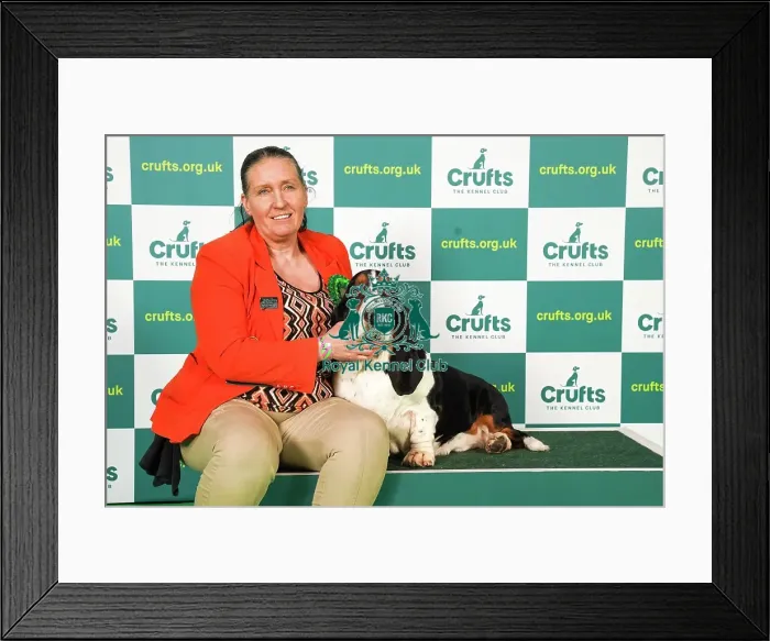 Framed Print : Liz Cudlip from County Durham with Bruce, a Basset Hound, which was the Best of Breed winner today (Saturday 11. 03. 23), the third day of Crufts 2023, at the NEC Birmingham Framed Print : Liz Cudlip from County Durham with Bruce, a Basset Hound, which was the Best of Breed winner today (Saturday 11. 03. 23), the third day of Crufts 2023, at the NEC Birmingham