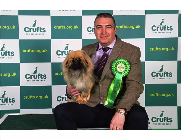 Lionel Prouve from Wales, with Simo, a Tibetan Spaniel, which was the Best of Breed winner today (Sunday 12. 03. 23), the last day of Crufts 2023, at the NEC Birmingham