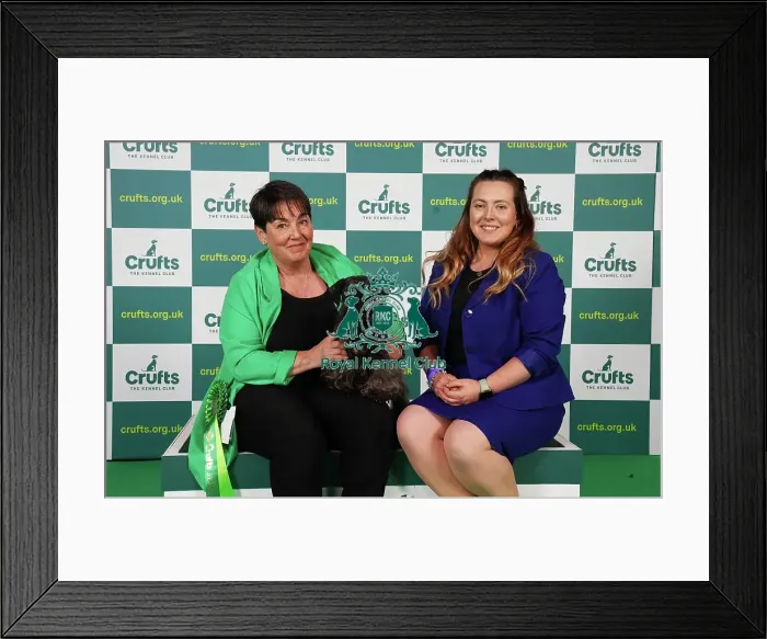 Framed Print : Karen and Caitlin Forbes from Garmouth with Houska, a Cesky Terrier, which was the Best of Breed winner today (Saturday 11. 03. 23), the third day of Crufts 2023, at the NEC Birmingham