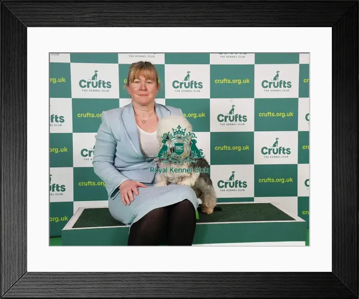 Framed Print : Nicole Hume from Strotfold with Pasha, a Dandie Dinmont Terrier, which was the Best of Breed winner today (Saturday 11. 03. 23), the third day of Crufts 2023, at the NEC Birmingham Framed Print : Nicole Hume from Strotfold with Pasha, a Dandie Dinmont Terrier, which was the Best of Breed winner today (Saturday 11. 03. 23), the third day of Crufts 2023, at the NEC Birmingham