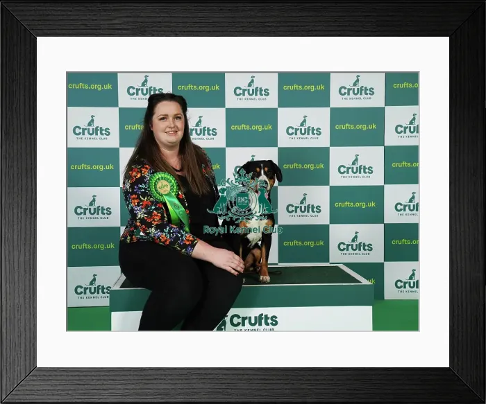 Framed Print : Emily English from Derby with Betty, an Entlebucher Mountain Dog, which was the Best of Breed winner today (Friday 10. 03. 23), the second day of Crufts 2023, at the NEC Birmingham Framed Print : Emily English from Derby with Betty, an Entlebucher Mountain Dog, which was the Best of Breed winner today (Friday 10. 03. 23), the second day of Crufts 2023, at the NEC Birmingham