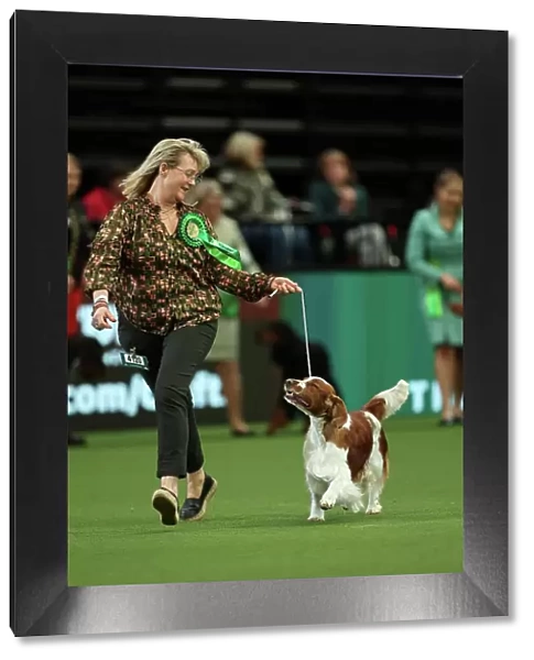 Christina Drottsgard and Gudrun Brownstrom from Sweden with Archie, a Welsh Springer Spaniel, which was the Best of Breed winner today (Thursday 09. 03. 23), the first day of Crufts 2023, at the NEC Birmingham