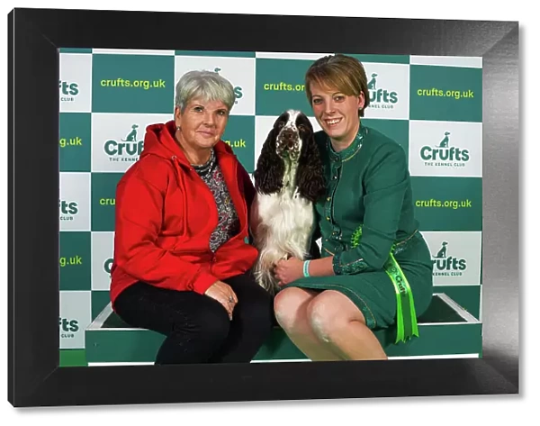 Ann and Sarah Corbett from with Luna, an English Springer Spaniel, which was the Best of Breed winner today (Thursday 09. 03. 23), the first day of Crufts 2023, at the NEC Birmingham