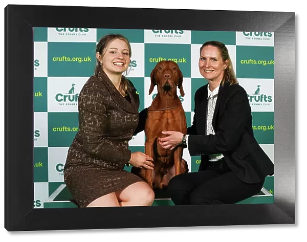 Adela Zafar and Eva Ticha from Woking with Hunter, a Hungarian Vizsla, which was the Best of Breed winner today (Thursday 09. 03. 23), the first day of Crufts 2023, at the NEC Birmingham