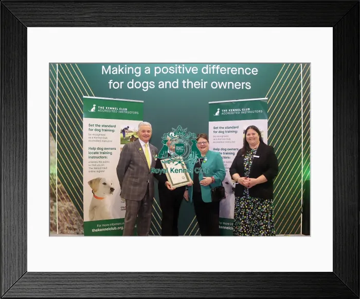 Framed Print : Christine Meaney receiving her KCAI certificate for Assistance Dogs with Paul Rawlings, Helen Kerfoot and Angela White, KCAI Vice Chair Framed Print : Christine Meaney receiving her KCAI certificate for Assistance Dogs with Paul Rawlings, Helen Kerfoot and Angela White, KCAI Vice Chair
