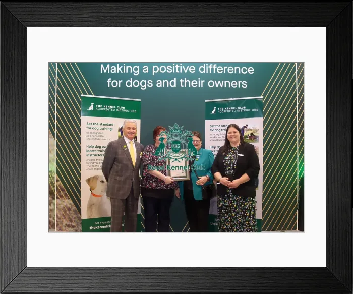 Framed Print : Emma Green receiving her KCAI certificate for the Kennel Club Accredited Training Scheme with Paul Rawlings, Helen Kerfoot and Angela White, KCAI Vice Chair Framed Print : Emma Green receiving her KCAI certificate for the Kennel Club Accredited Training Scheme with Paul Rawlings, Helen Kerfoot and Angela White, KCAI Vice Chair