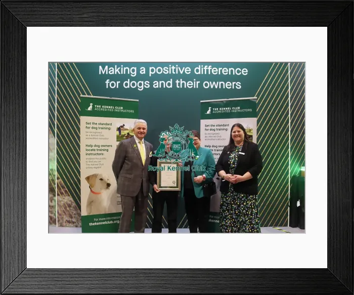 Framed Print : Diane Martin receiving her KCAI certificate for Companion Dog Training with Paul Rawlings, Helen Kerfoot and Angela White, KCAI Vice Chair Framed Print : Diane Martin receiving her KCAI certificate for Companion Dog Training with Paul Rawlings, Helen Kerfoot and Angela White, KCAI Vice Chair