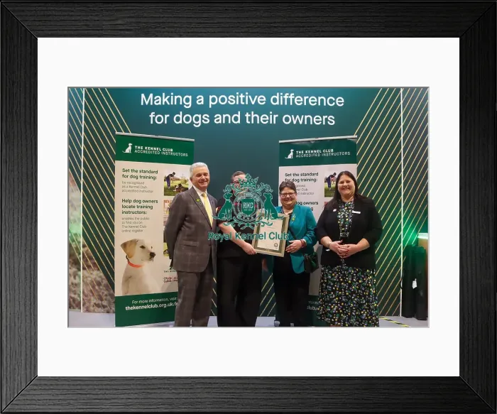 Framed Print : Lillie Abbot receiving her KCAI certificate for the Kennel Club Accredited Training Scheme with Paul Rawlings, Helen Kerfoot and Angela White, KCAI Vice Chair Framed Print : Lillie Abbot receiving her KCAI certificate for the Kennel Club Accredited Training Scheme with Paul Rawlings, Helen Kerfoot and Angela White, KCAI Vice Chair