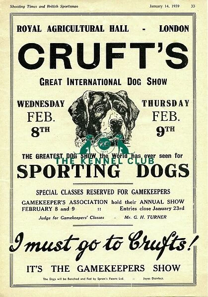 1939 Crufts advert. Crufts Advert - 'I must go to Crufts!' dated January 14, 1939