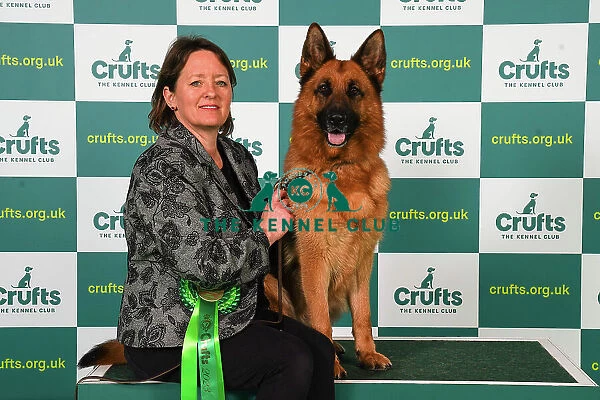 Ann Swift from Bath with Zara, a German Shepherd Dog, which was the Best of Breed winner today (Friday 10. 03. 23), the second day of Crufts 2023, at the NEC Birmingham