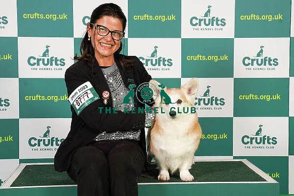 Chiara Ceredi from Italy with Penny, a Welsh Corgi (Pembroke), which was the Best of Breed winner today (Friday 10. 03. 23), the second day of Crufts 2023, at the NEC Birmingham