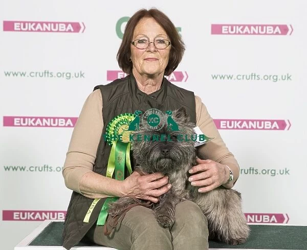 Crufts 2017. Geri Robinson from Reed, Hertfordshire with Ellie-May a Cairn Terrier