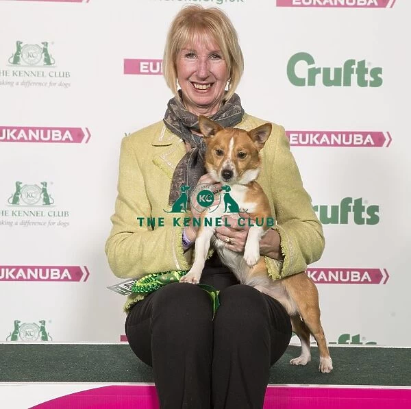 Crufts 2017. Angela Pedder from Yorkshire with Tom a Portuguese Podengo 