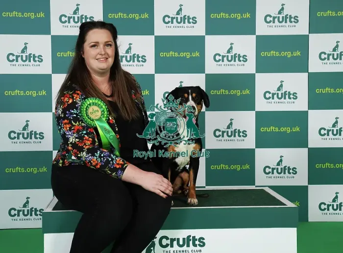 Framed Print : Emily English from Derby with Betty, an Entlebucher Mountain Dog, which was the Best of Breed winner today (Friday 10. 03. 23), the second day of Crufts 2023, at the NEC Birmingham Framed Print : Emily English from Derby with Betty, an Entlebucher Mountain Dog, which was the Best of Breed winner today (Friday 10. 03. 23), the second day of Crufts 2023, at the NEC Birmingham