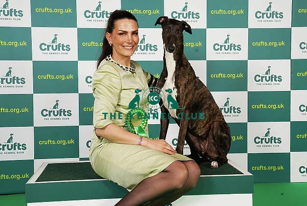 Ina Koulermou from Germany with Aya, a Great Hound, which was the Best of Breed winner today (Saturday 11. 03. 23), the third day of Crufts 2023, at the NEC Birmingham