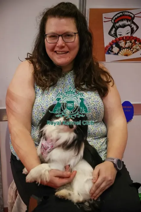 Framed Print : Japanese Chin with owner at Discover Dogs Framed Print : Japanese Chin with owner at Discover Dogs