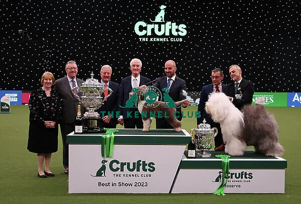 Javier Gonzalez Menicote from Croatia with Orca, a Lagotto Romagnolo, who won the coveted title of Best in Show today and the reserve Nikolas Kanals Matteo Autolitano from Greece / Italy with Blondie, an Old English Sheepdog, (Sunday 12. 03)