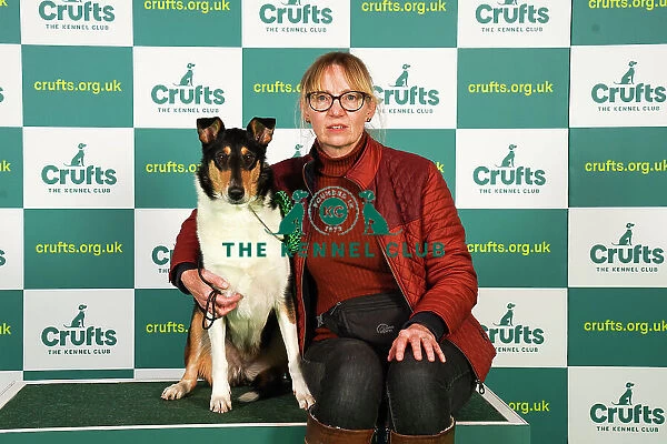 Jo Denton from Axminster with Lyra, a Collie (Smooth), which was the Best of Breed winner today (Friday 10. 03. 23), the second day of Crufts 2023, at the NEC Birmingham