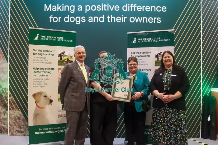 Framed Print : Lillie Abbot receiving her KCAI certificate for the Kennel Club Accredited Training Scheme with Paul Rawlings, Helen Kerfoot and Angela White, KCAI Vice Chair Framed Print : Lillie Abbot receiving her KCAI certificate for the Kennel Club Accredited Training Scheme with Paul Rawlings, Helen Kerfoot and Angela White, KCAI Vice Chair