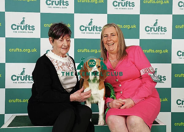 Linda and Pam Havard from Spalding with Tiana, a Beagle, which was the Best of Breed winner today (Saturday 11. 03. 23), the third day of Crufts 2023, at the NEC Birmingham