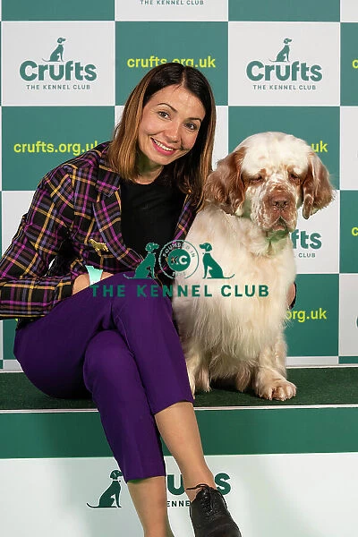 Maja Bublao from Croatia with Villi, a Clumber Spaniel, which was the Best of Breed winner today (Thursday 09. 03. 23), the first day of Crufts 2023, at the NEC Birmingham