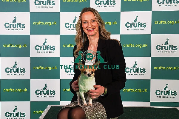 Mary-Kate Ingram from Ipswich, with Stan, a Chihuahua (Smooth Coat), which was the Best of Breed winner today (Sunday 12. 03. 23), the last day of Crufts 2023, at the NEC Birmingham