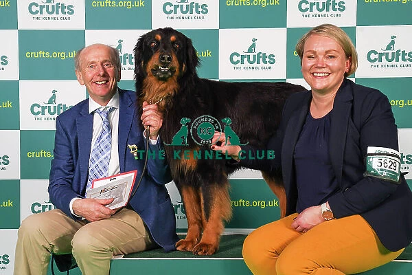 Michael Murphy and Heli Mooney from Kildare with Beamish, a Hovawart, which was the Best of Breed winner today (Friday 10. 03. 23), the second day of Crufts 2023, at the NEC Birmingham