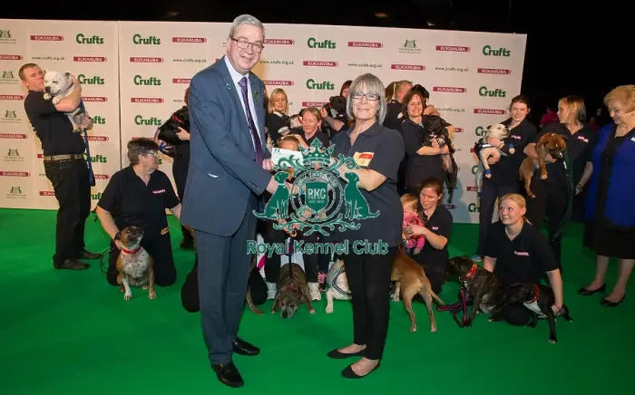 Framed Print : Photo Call The kennel Club handing over a cheque to the East Anglian Staffordshire