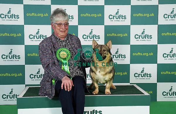 Sandra Drinkwater from Preston with Norton, a Swedish Lapphund, which was the Best of Breed winner today (Friday 10. 03. 23), the second day of Crufts 2023, at the NEC Birmingham. Sandra Drinkwater from Preston with Norton, a Swedish Lapphund 