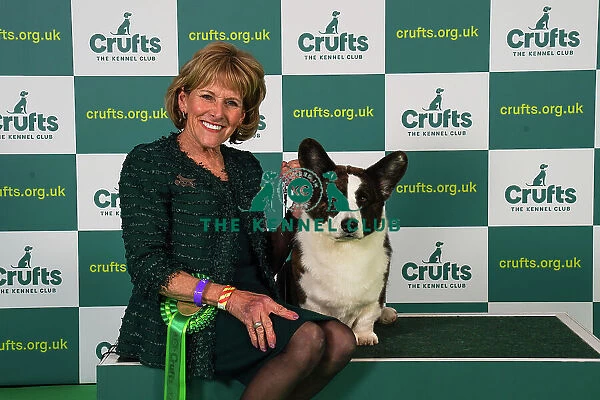 Sherri Hunt from Houston with Noah, a Welsh Corgi (Cardigan), which was the Best of Breed winner today (Friday 10. 03. 23), the second day of Crufts 2023, at the NEC Birmingham