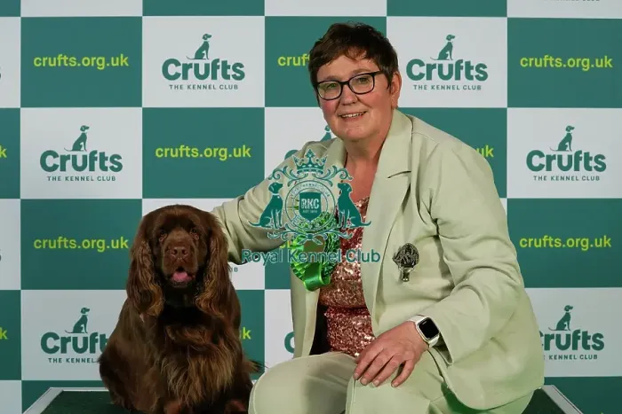 Framed Print : Sue Mowbray from Morpeth with Luna, a Sussex Spaniel, which was the Best of Breed winner today (Thursday 09. 03. 23), the first day of Crufts 2023, at the NEC Birmingham Framed Print : Sue Mowbray from Morpeth with Luna, a Sussex Spaniel, which was the Best of Breed winner today (Thursday 09. 03. 23), the first day of Crufts 2023, at the NEC Birmingham