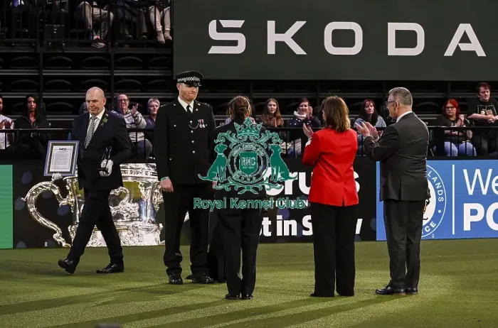 Framed Print : Winner of the Police Dog Team Operational & humanitarian Action of the Year Award Toby Spires with Tsar