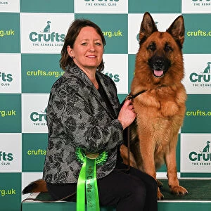 Ann Swift from Bath with Zara, a German Shepherd Dog, which was the Best of Breed winner today (Friday 10. 03. 23), the second day of Crufts 2023, at the NEC Birmingham