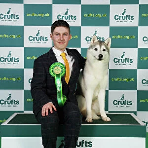 Ashley Sutton from New Aycliffe with Arya, a Siberian Husky, which was the Best of Breed winner today (Friday 10. 03. 23), the second day of Crufts 2023, at the NEC Birmingham