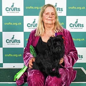 Delia Shepherd from Lower Kingsdown, with Fleaurs, a Affenpinscher, which was the Best of Breed winner today (Sunday 12. 03. 23), the last day of Crufts 2023, at the NEC Birmingham