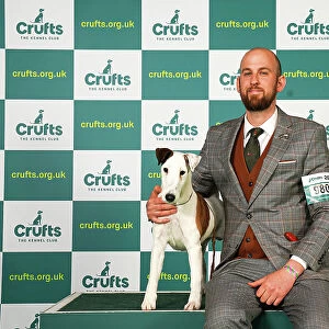 Juraj Sokolic from Croatia with Hemmingway, a Fox Terrier (Smooth), which was the Best of Breed winner today (Saturday 11. 03. 23), the third day of Crufts 2023, at the NEC Birmingham