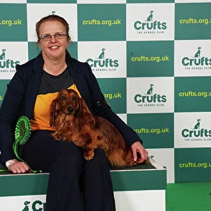 Lesley McNaughton from Irvine with Gaby, a Dachshund (Wire Haired), which was the Best of Breed winner today (Saturday 11. 03. 23), the third day of Crufts 2023, at the NEC Birmingham
