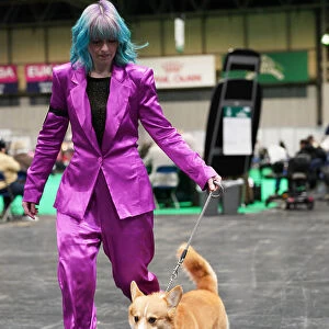 Louise Roper with their Welsh Corgi (Pembroke), called Ein, today (Friday 10. 03. 2023) at Crufts 2023
