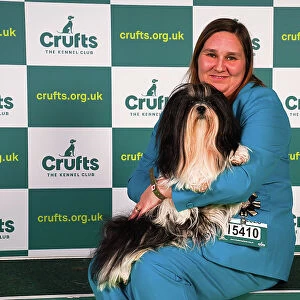 Vicky Clutterbuck from Newbury, with Lettuce, a Lhasa Apso, which was the Best of Breed winner today (Sunday 12. 03. 23), the last day of Crufts 2023, at the NEC Birmingham
