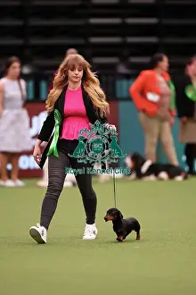 Aida Lamer from South Wales with Lucy, a Dachshund (Miniature Smooth Haired), which was the Best of Breed winner today (Saturday 11. 03. 23), the third day of Crufts 2023, at the NEC Birmingham