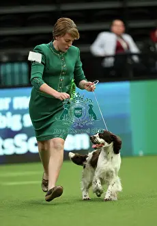 Ann and Sarah Corbett from with Luna, an English Springer Spaniel, which was the Best of Breed winner today (Thursday 09. 03. 23), the first day of Crufts 2023, at the NEC Birmingham