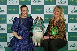 Christina Drottsgard and Gudrun Brownstrom from Sweden with Archie, a Welsh Springer Spaniel, which was the Best of Breed winner today (Thursday 09. 03. 23), the first day of Crufts 2023, at the NEC Birmingham