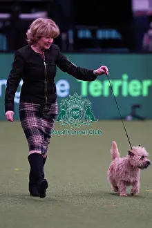 Elizabeth Theodorson and Merril Schmitt from Canada with Danny, a Cairn Terrier, which was the Best of Breed winner today (Saturday 11. 03. 23), the third day of Crufts 2023, at the NEC Birmingham