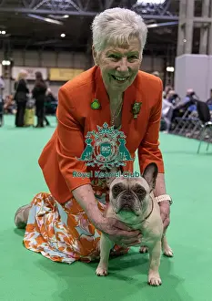 French Bulldog Prints: Jackie Mavro-Micaelis with Nono a French Bulldog who was competing today (Friday 07/03/25)