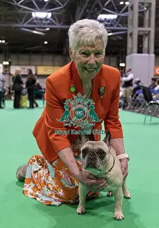 French Bulldog Prints: Jackie Mavro-Micaelis with Nono a French Bulldog who was competing today (Friday 07/03/25)